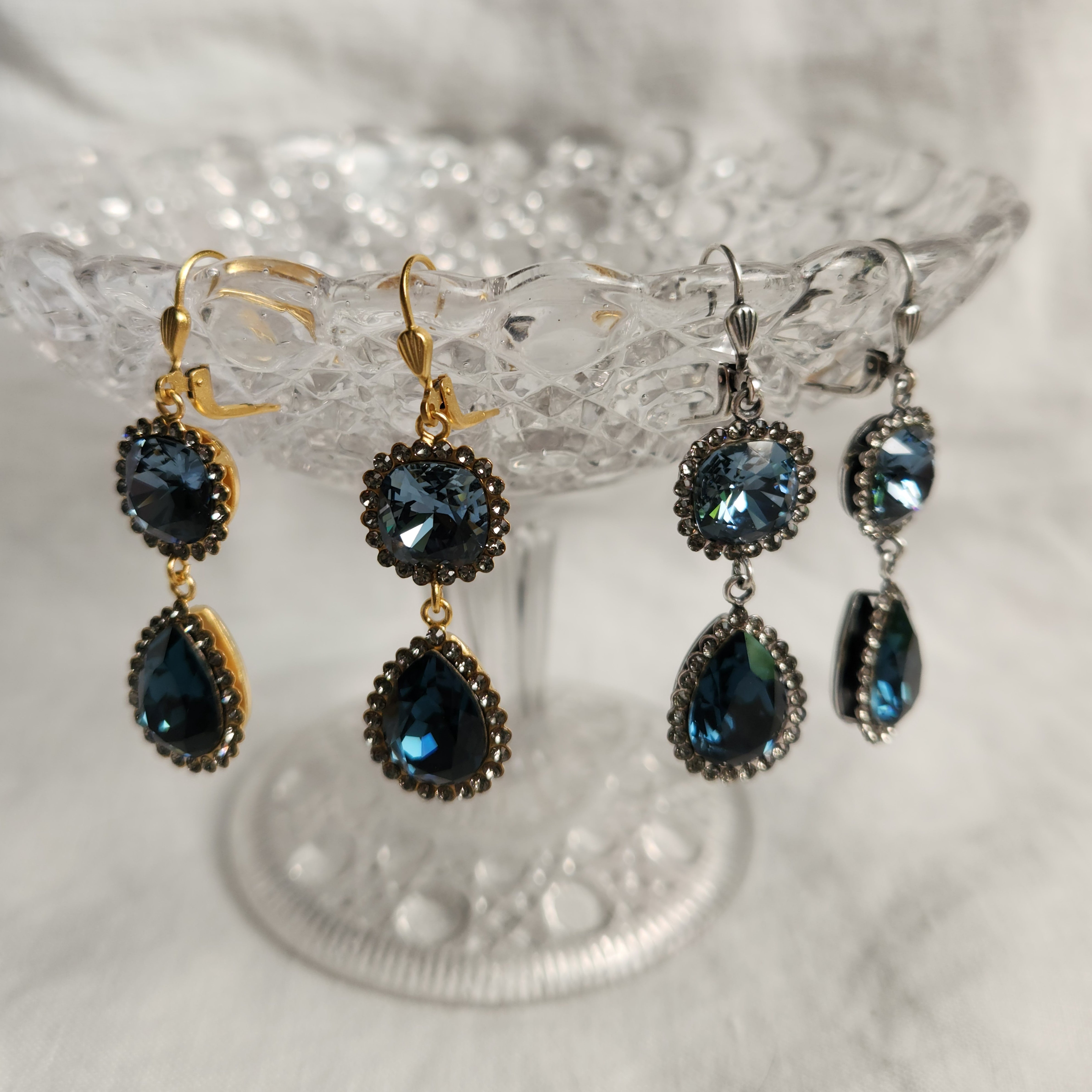 Sophia - Double Drop Deep Blue Gold Earrings