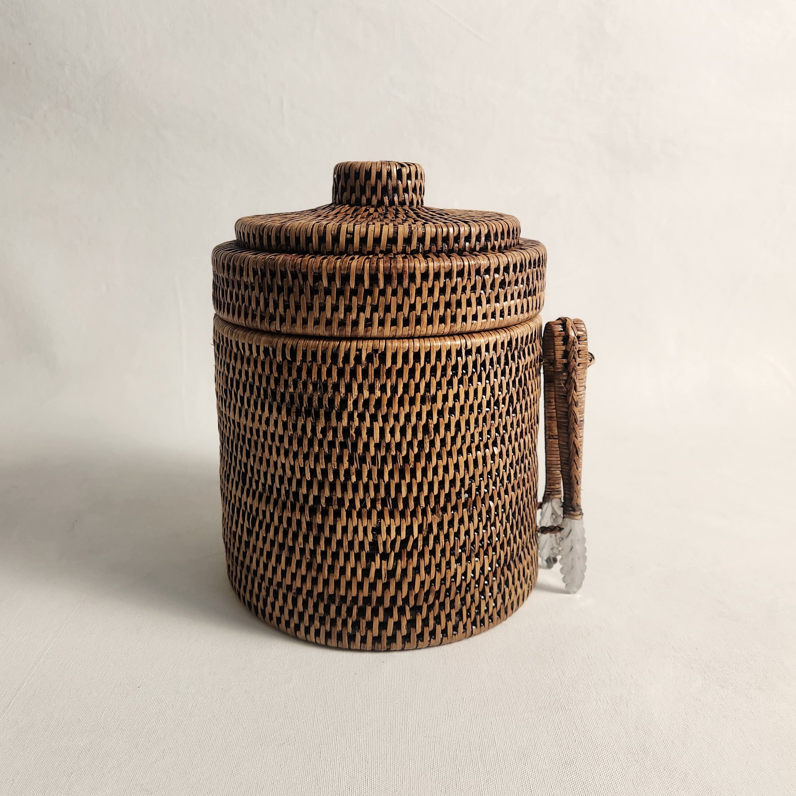 Rattan Ice Bucket with tongs