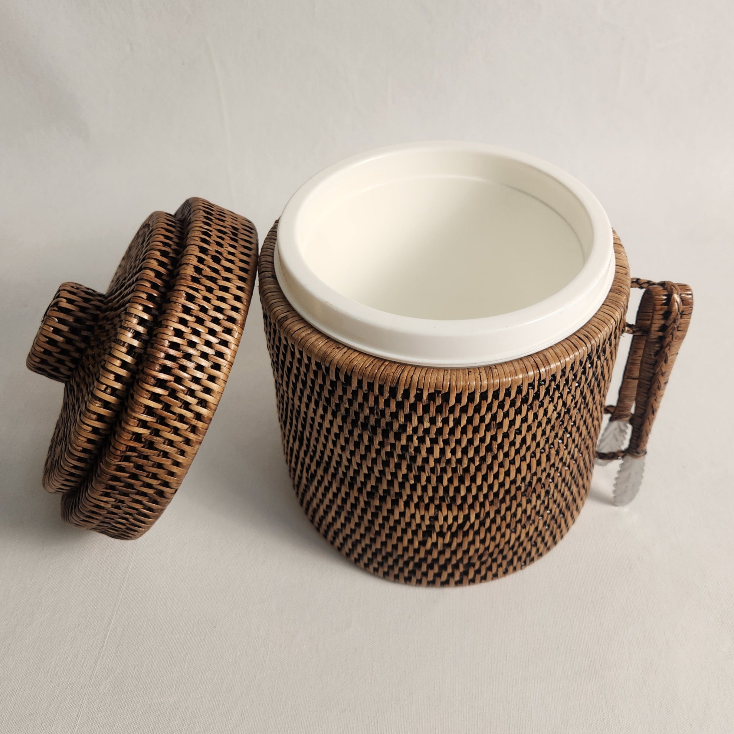 Rattan Ice Bucket with tongs