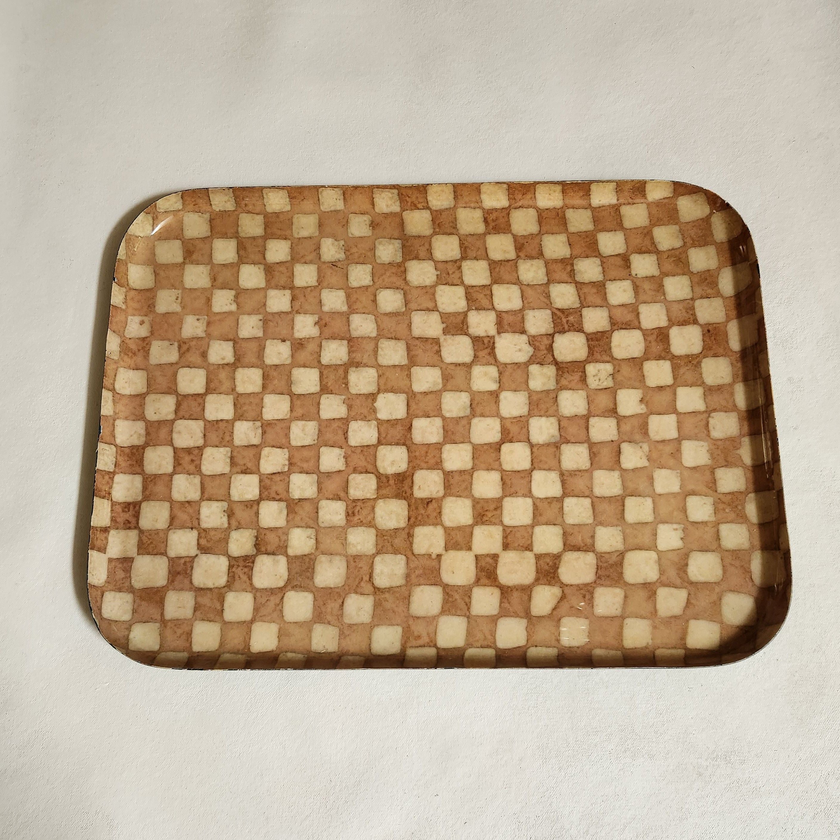 Large Enamelled Tray - Carreaux