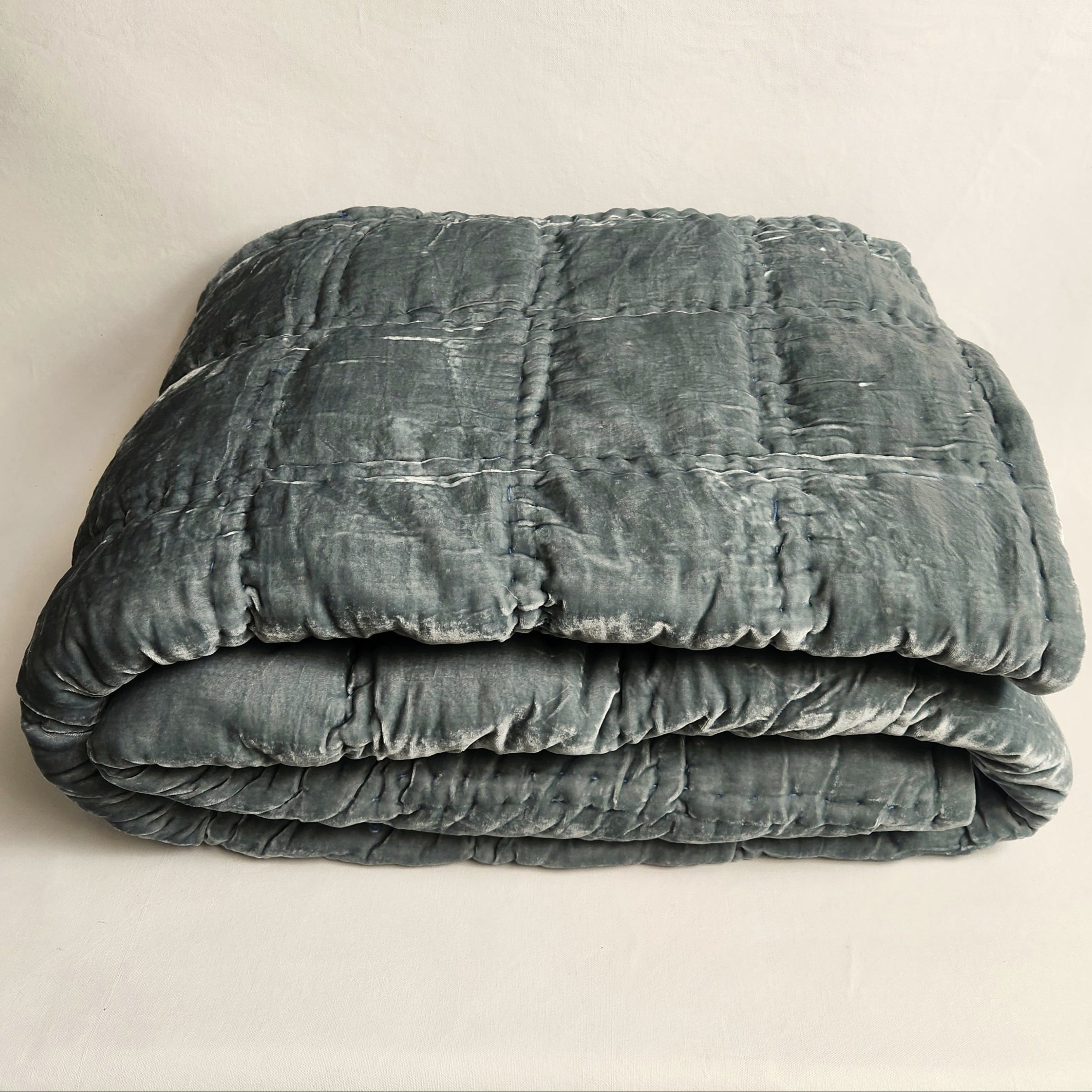Green- grey silk velvet King size Quilt