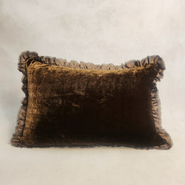 Seraphine Cushion with Silk Ruffle - Owaka Brown