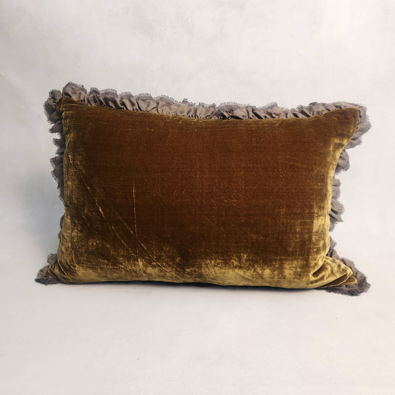 Seraphine Cushion with Silk Ruffle - Owaka Brown