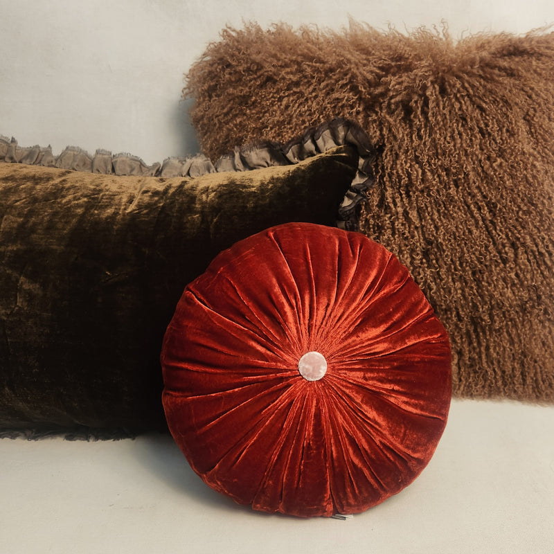 Seraphine Cushion with Silk Ruffle - Owaka Brown