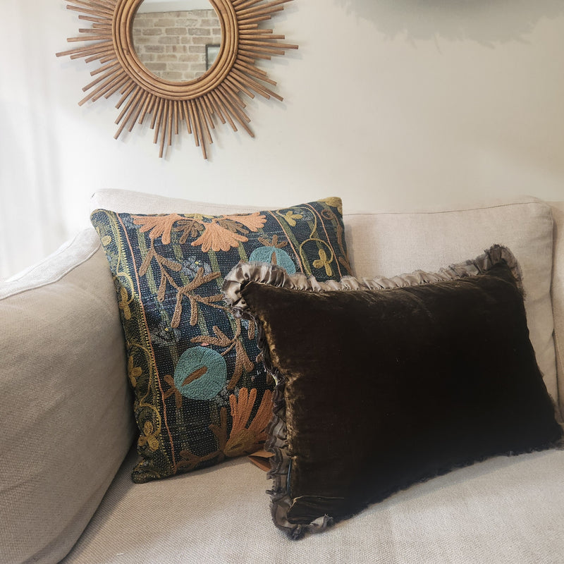 Seraphine Cushion with Silk Ruffle - Owaka Brown
