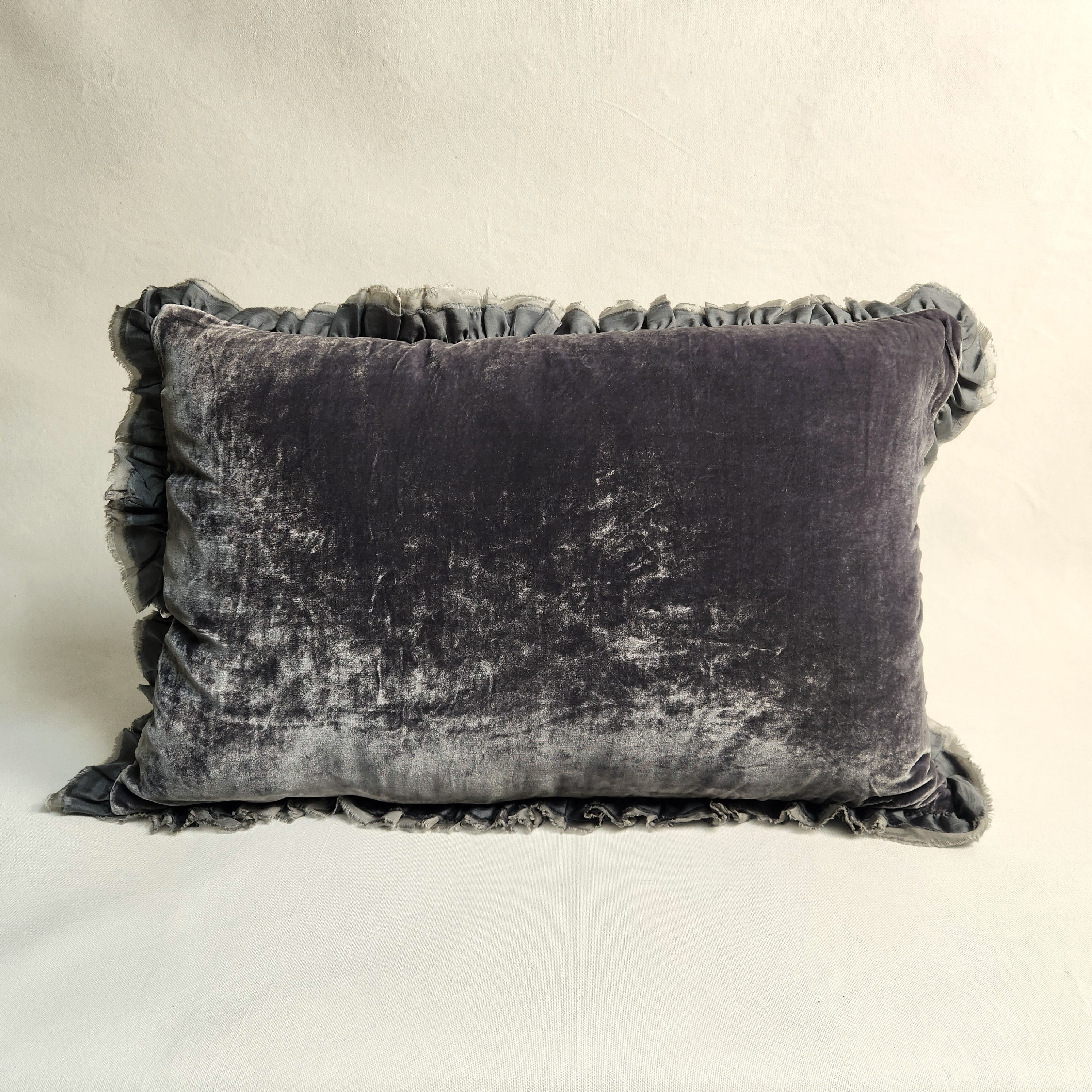 Smoky blue silk velvet rectangular cushion