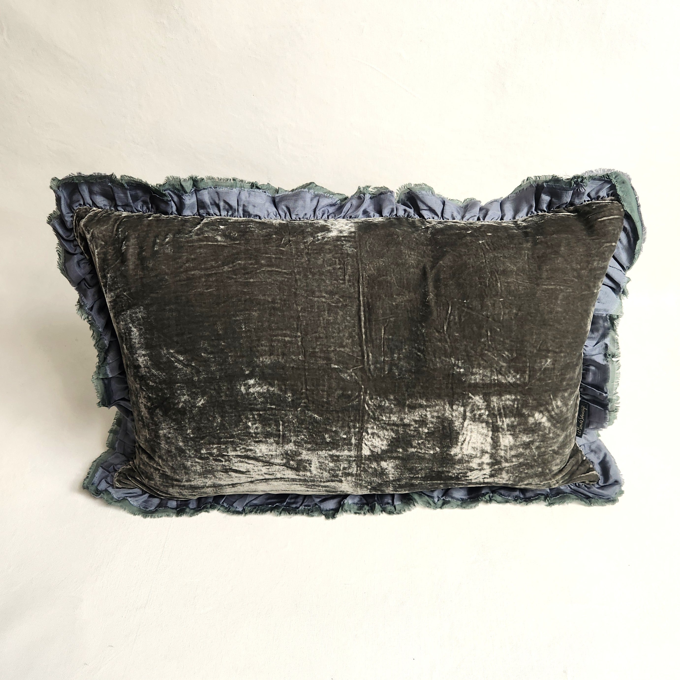 navy and green rectangular silk velvet cushion