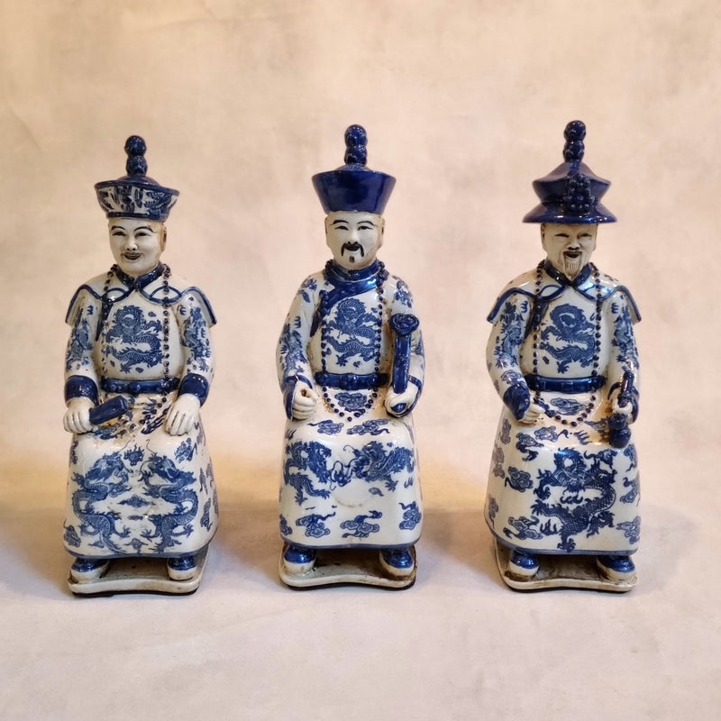 Blue and White Seated Ancestor Figurines