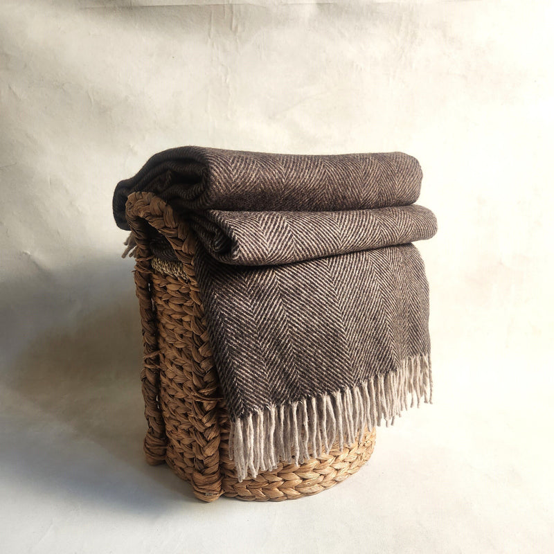 Herringbone Wool Blanket - Treacle