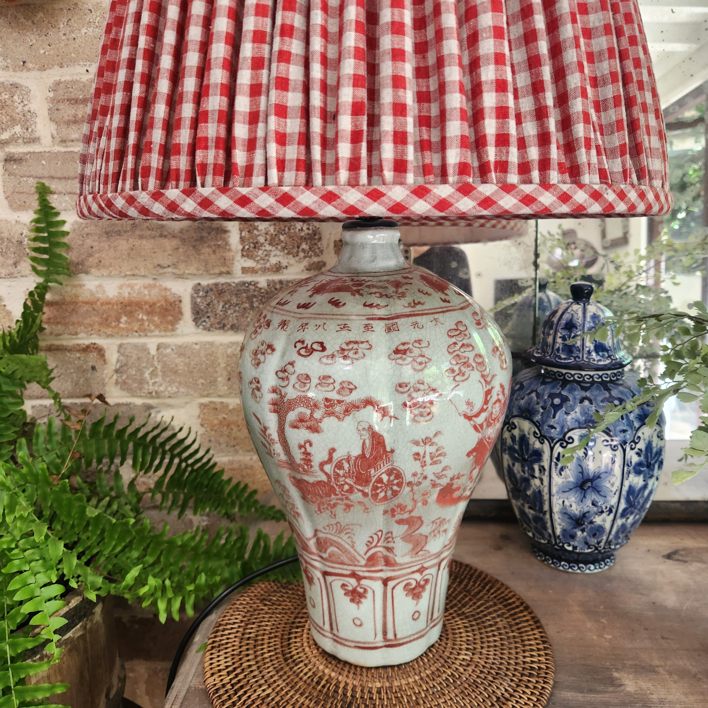 "Harvarserie" - Meiping Porcelain Base with Red Gingham Shade