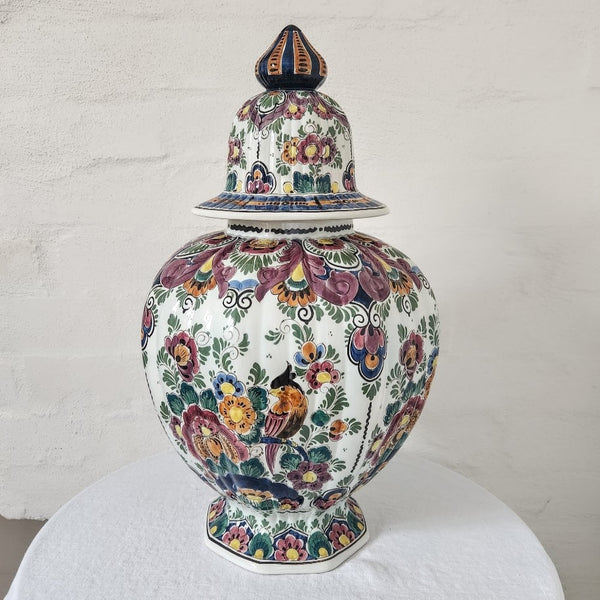 Glorious Large Polychrome Dutch Delft Lidded Pot