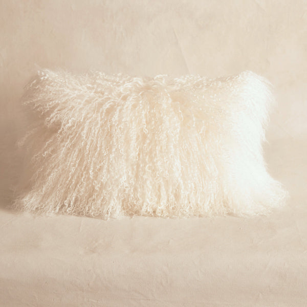 Mongolian Sheepskin Lumbar Cushion - Snow