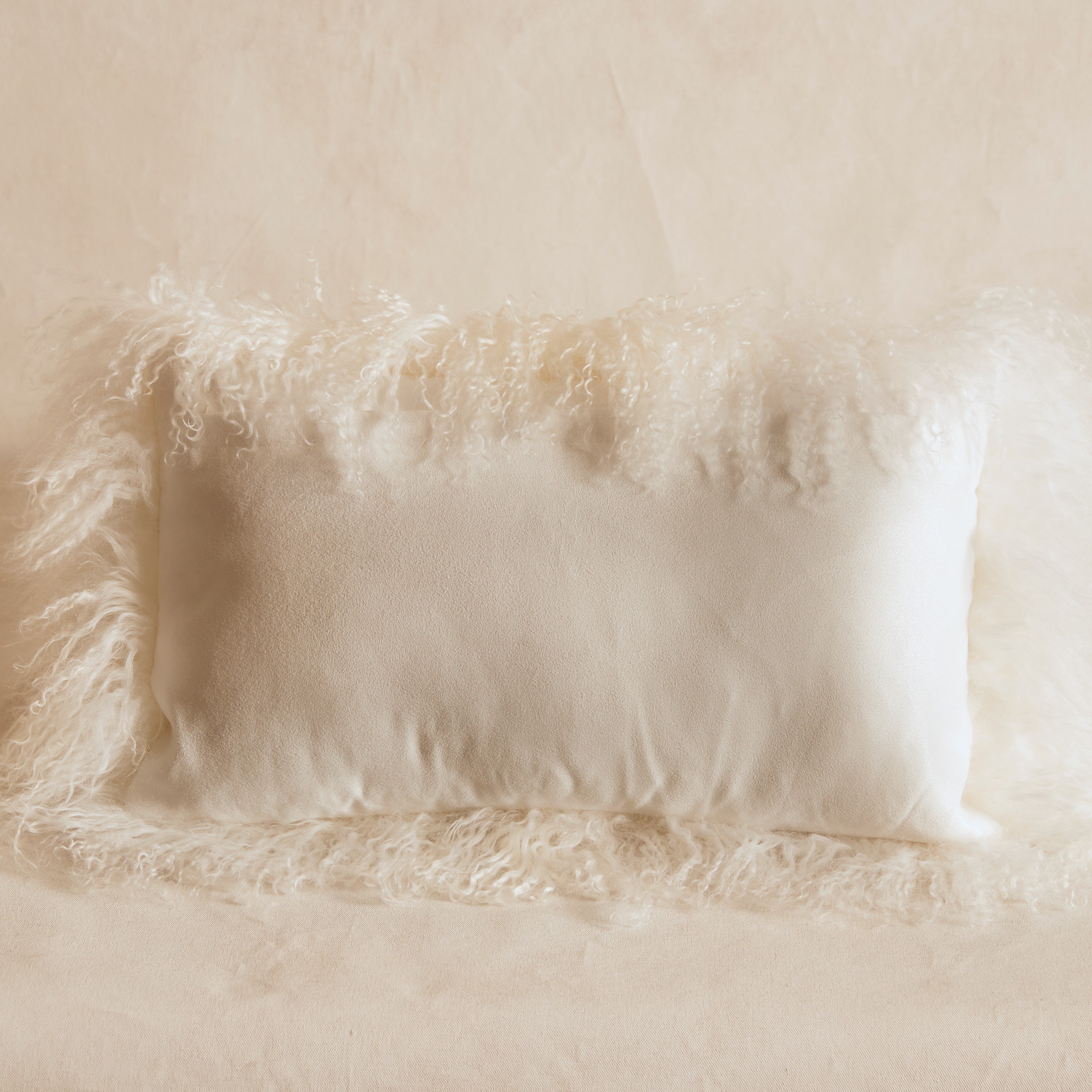 Mongolian Sheepskin Lumbar Cushion - Snow