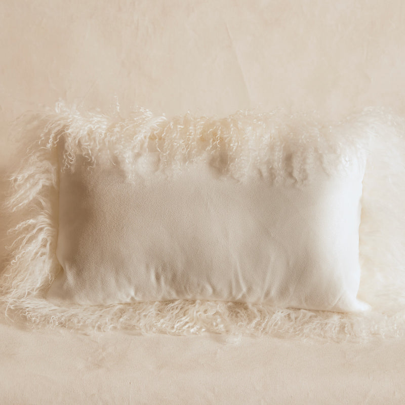 Mongolian Sheepskin Lumbar Cushion - Snow