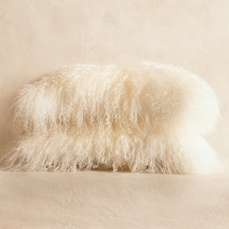 Mongolian Sheepskin Lumbar Cushion - Snow