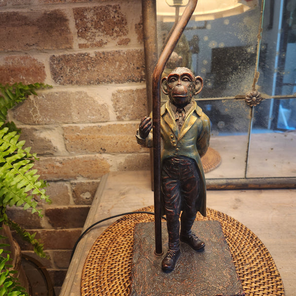 Vintage Figural Monkey Lamp Base with Alice Palmer Tangier Stripe Shade