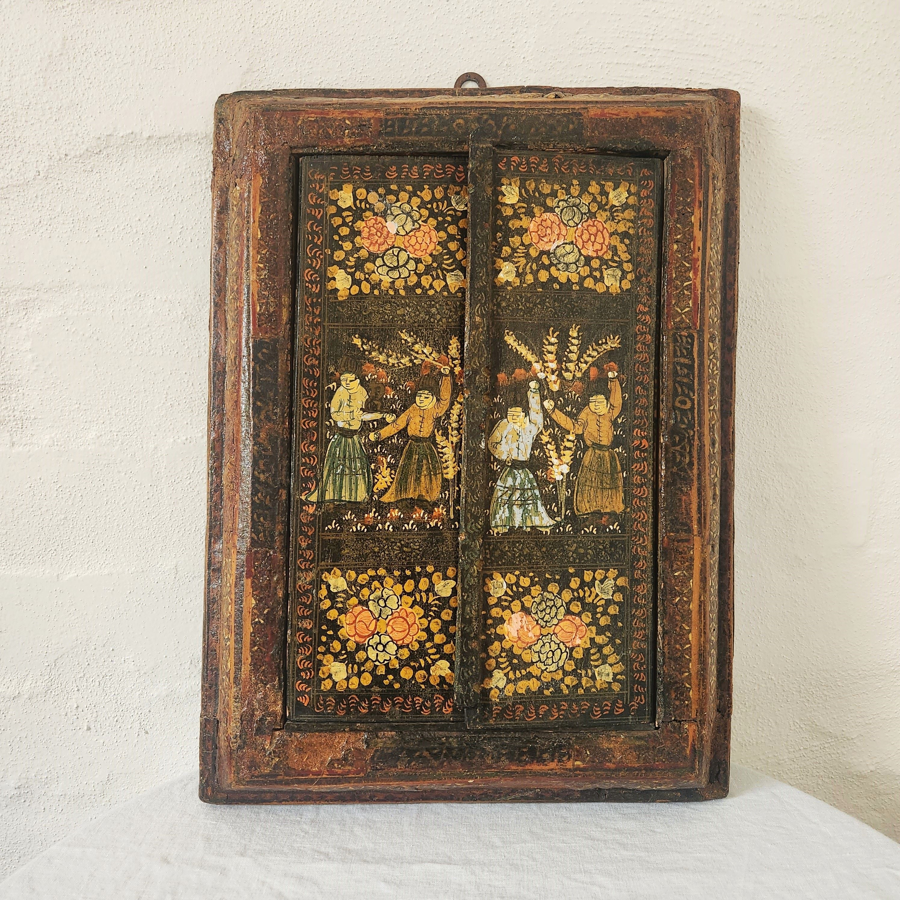 Antique Persian Hand Painted Wedding Mirror