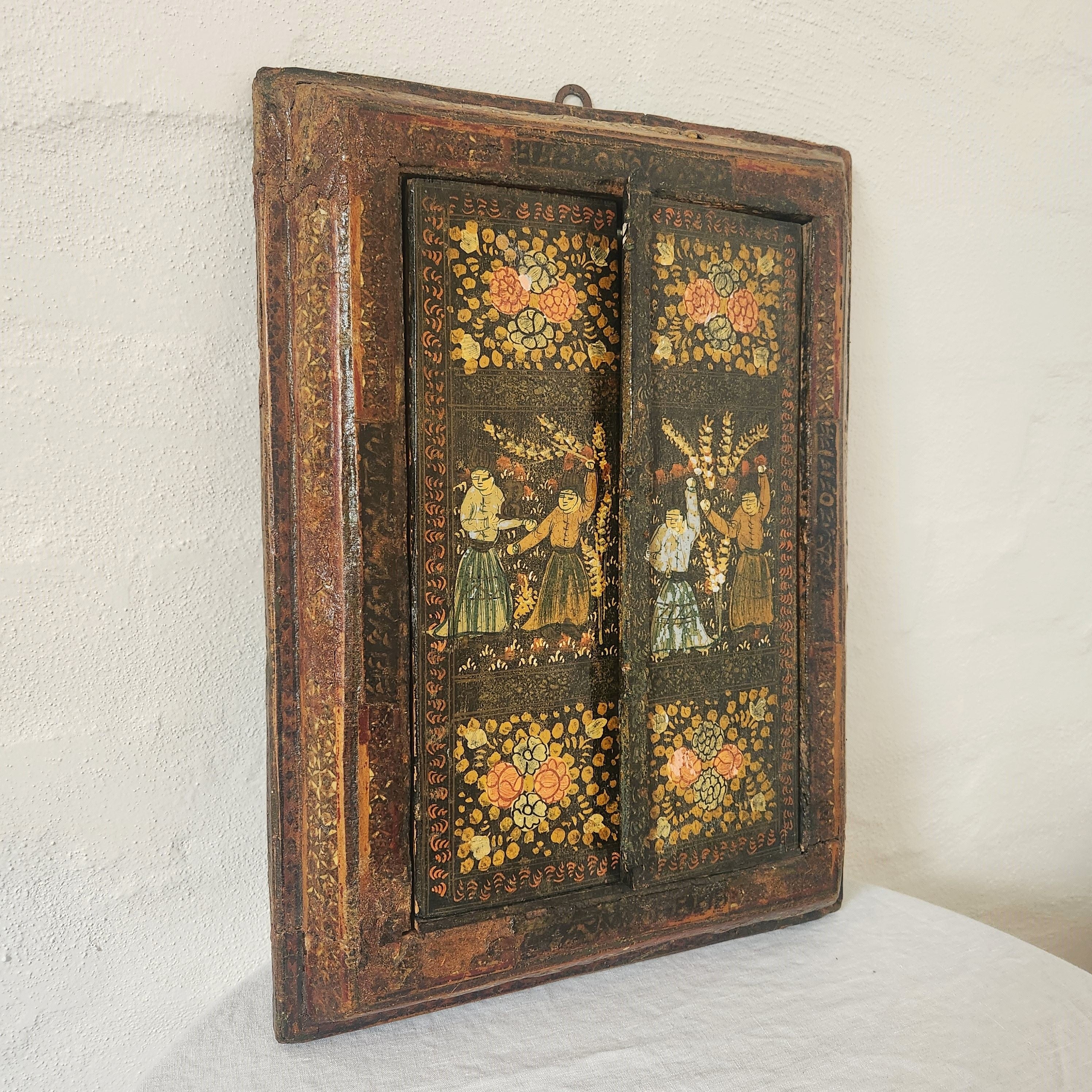 Antique Persian Hand Painted Wedding Mirror