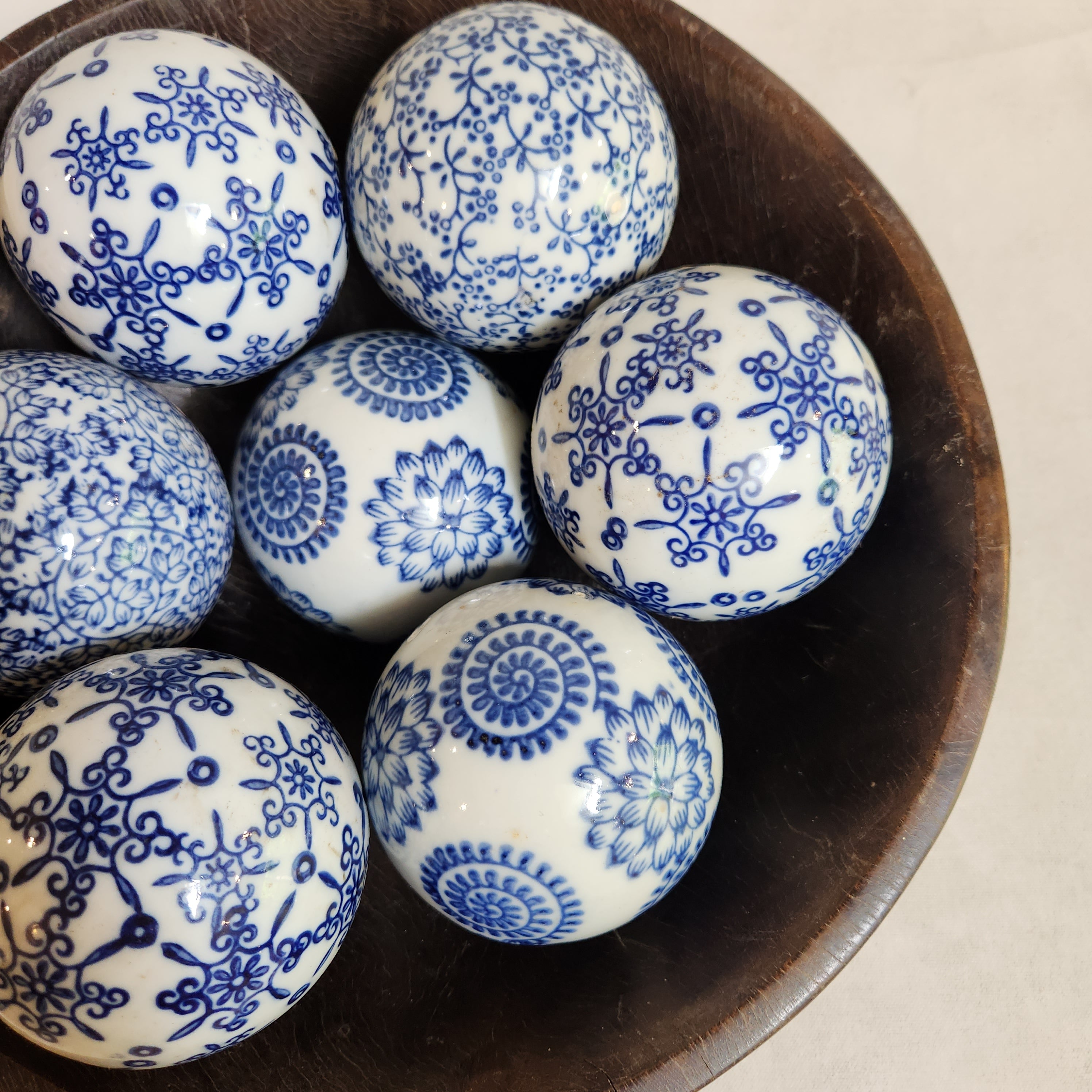 Blue and White Porcelain Balls (set of 3)