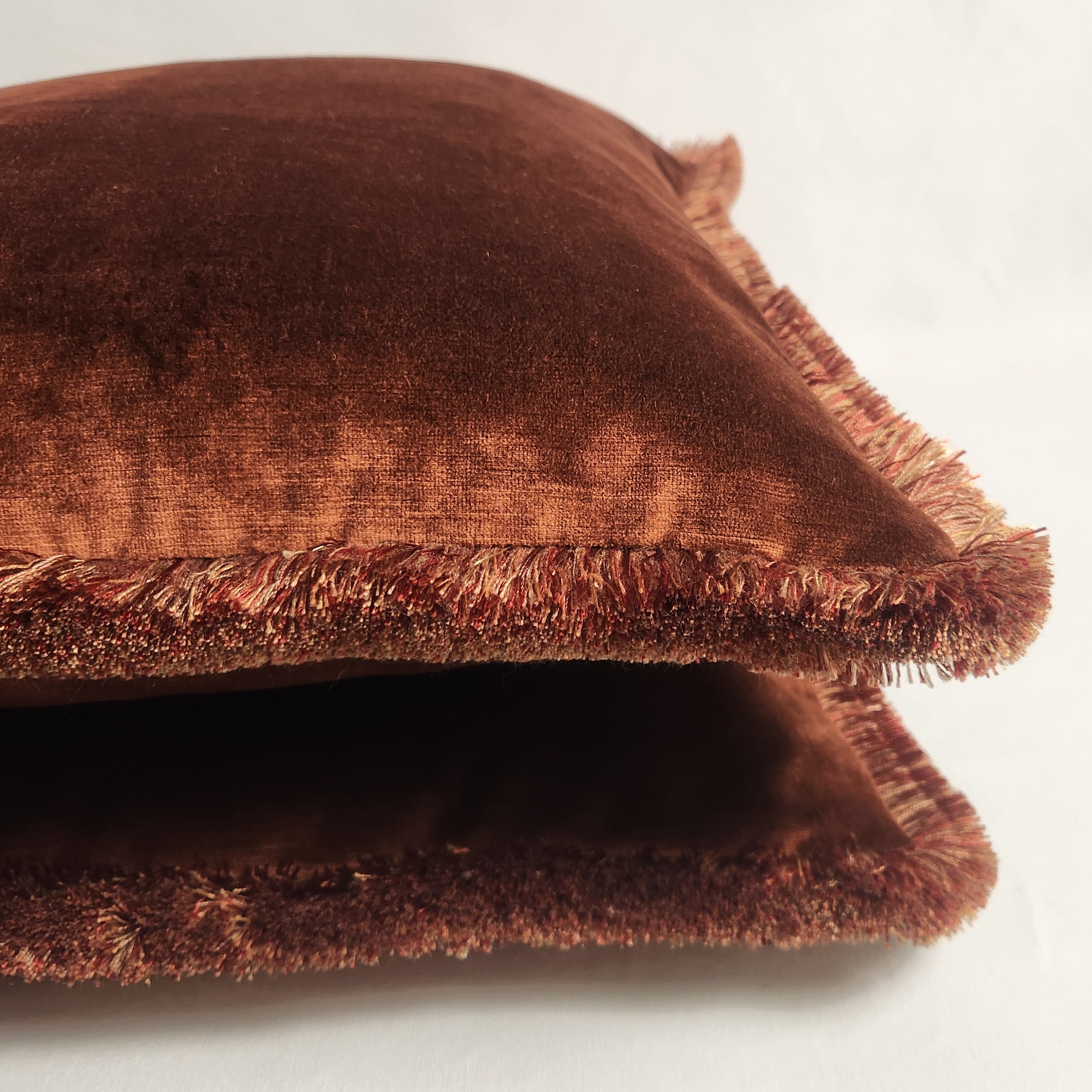 Rust Velvet Cushion with fringing