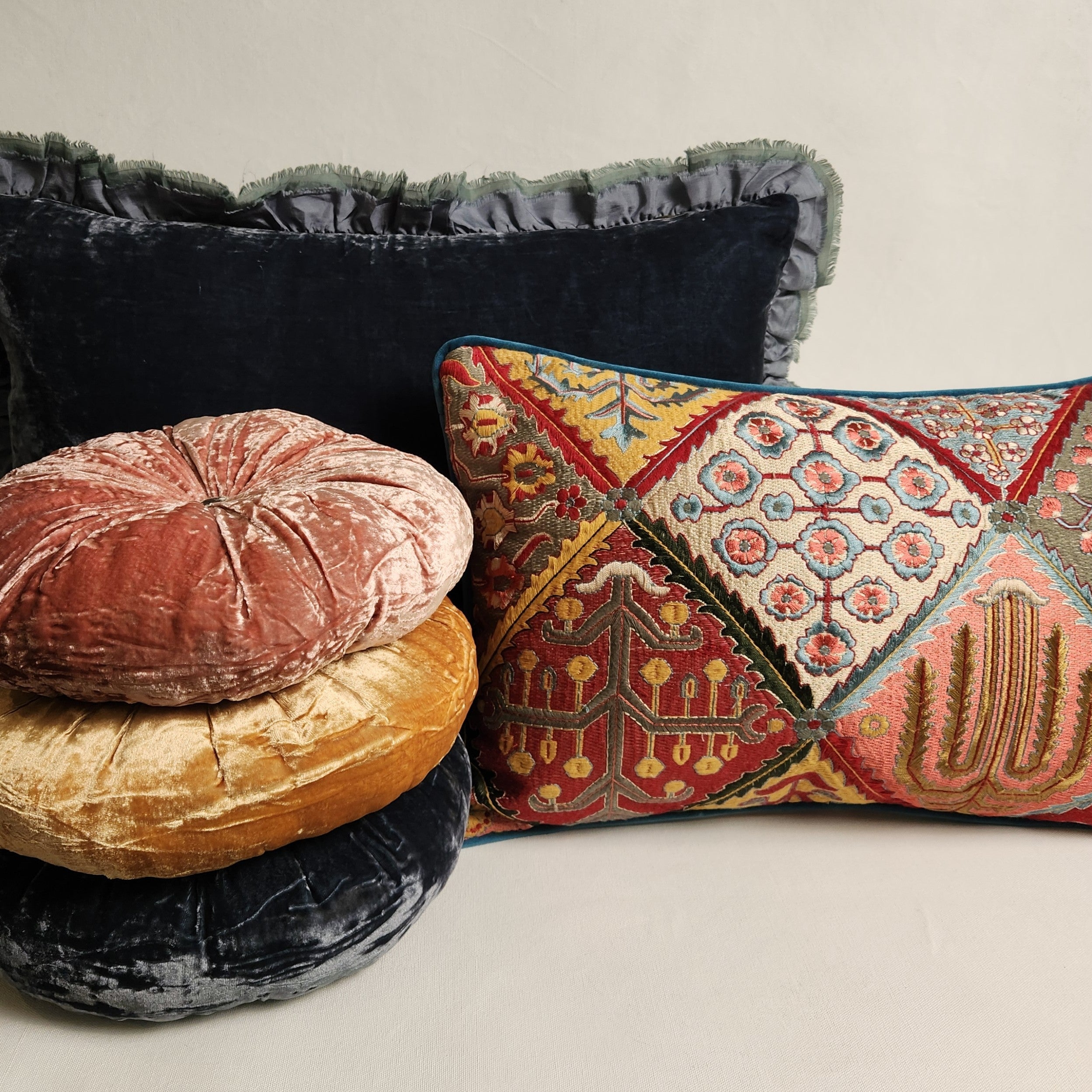 Embroidered Silk Lumbar Cushion