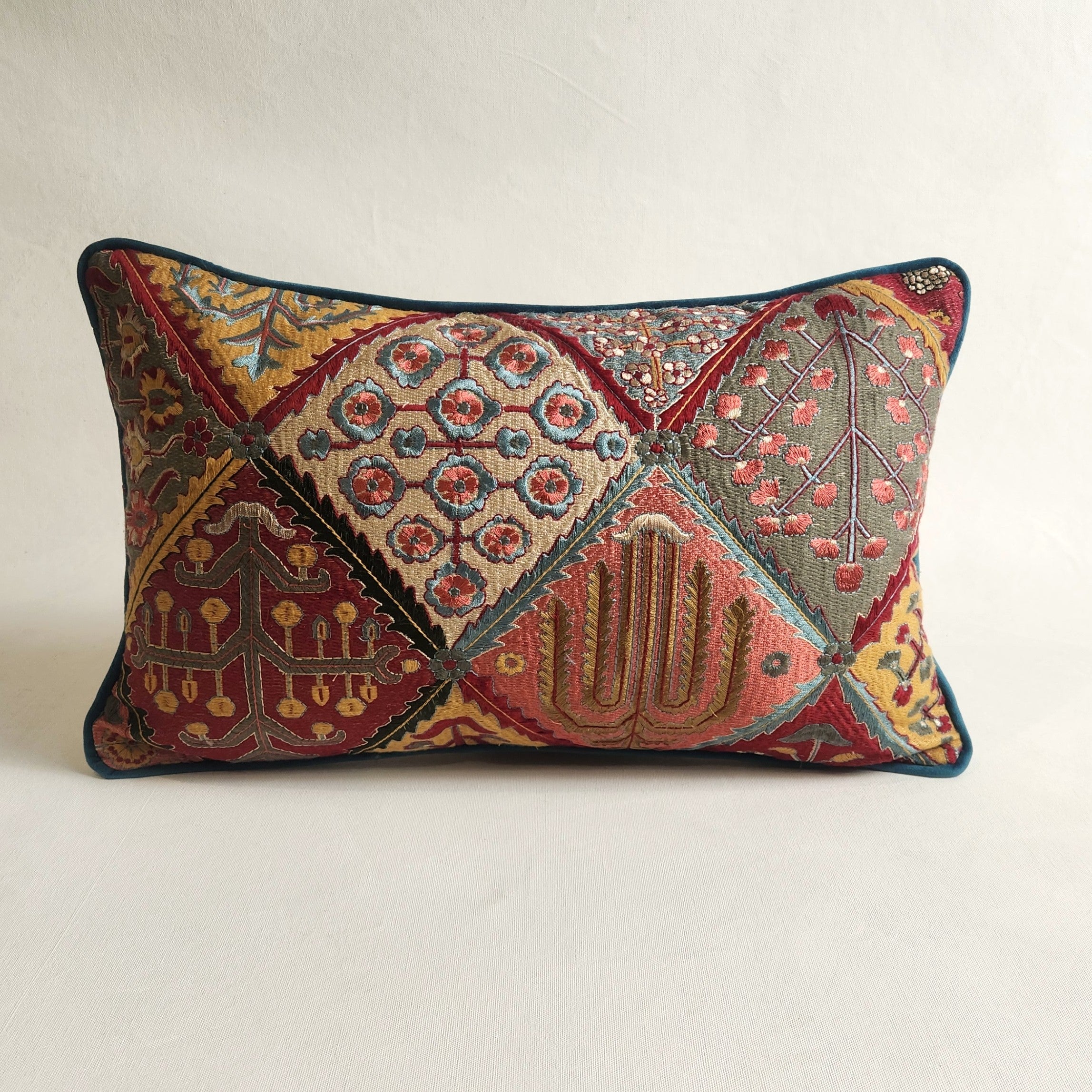 Embroidered Silk Lumbar Cushion