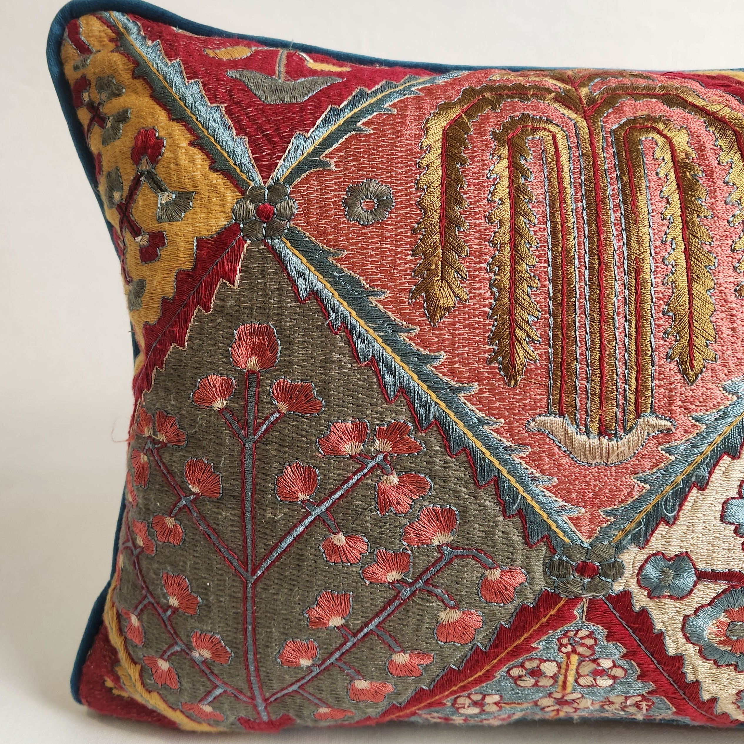 Embroidered Silk Lumbar Cushion