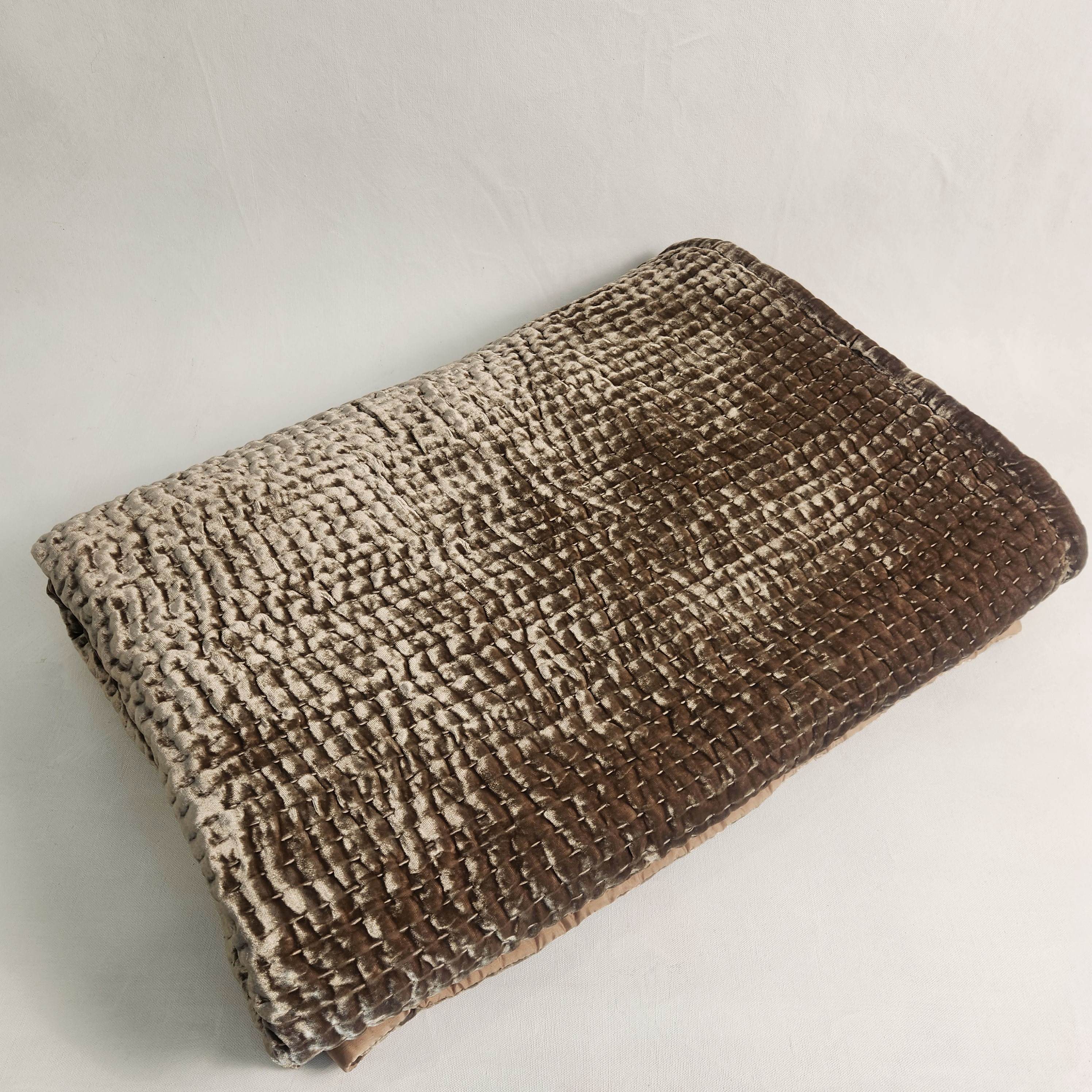 Quilted Silk Velvet Throw - Cappuccino