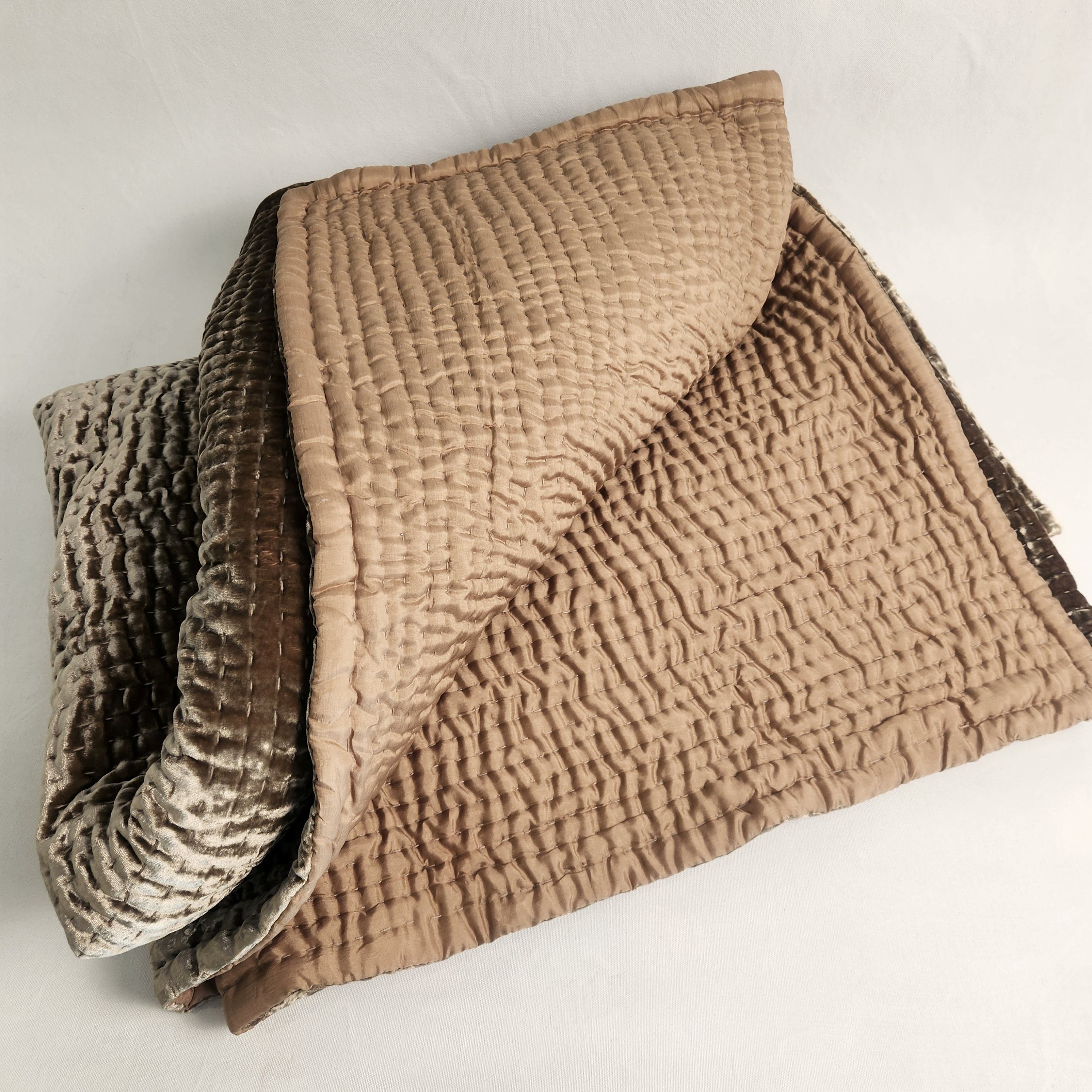 Quilted Silk Velvet Throw - Cappuccino