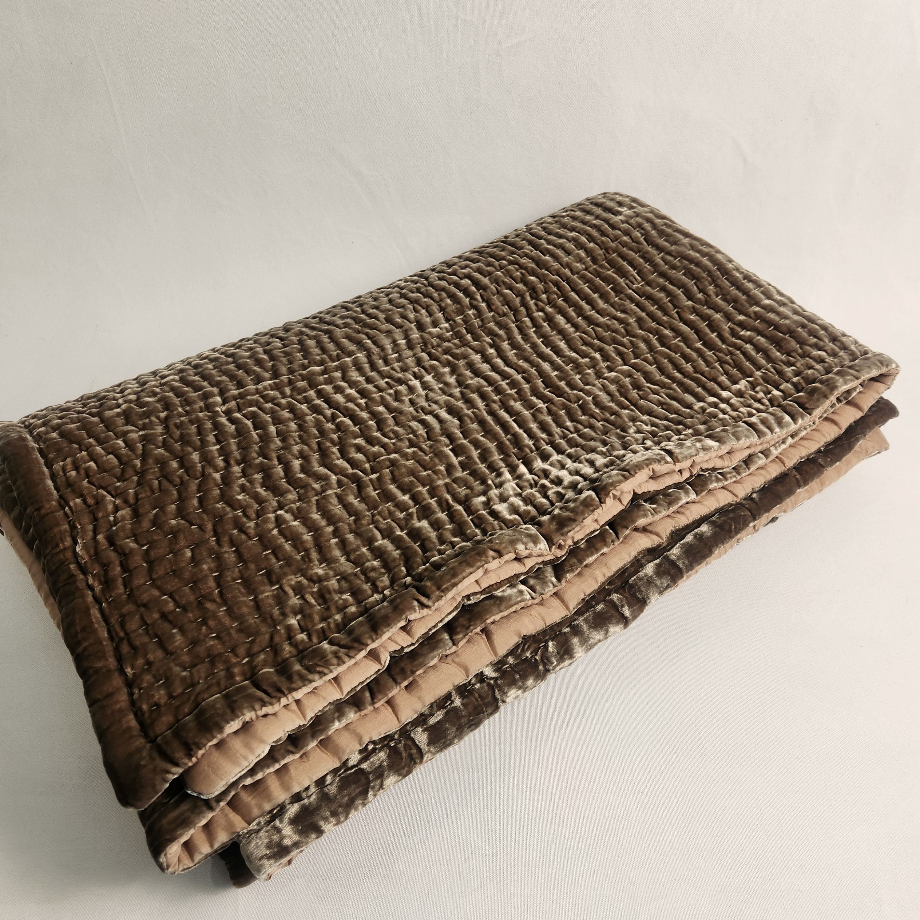 Quilted Silk Velvet Throw - Cappuccino
