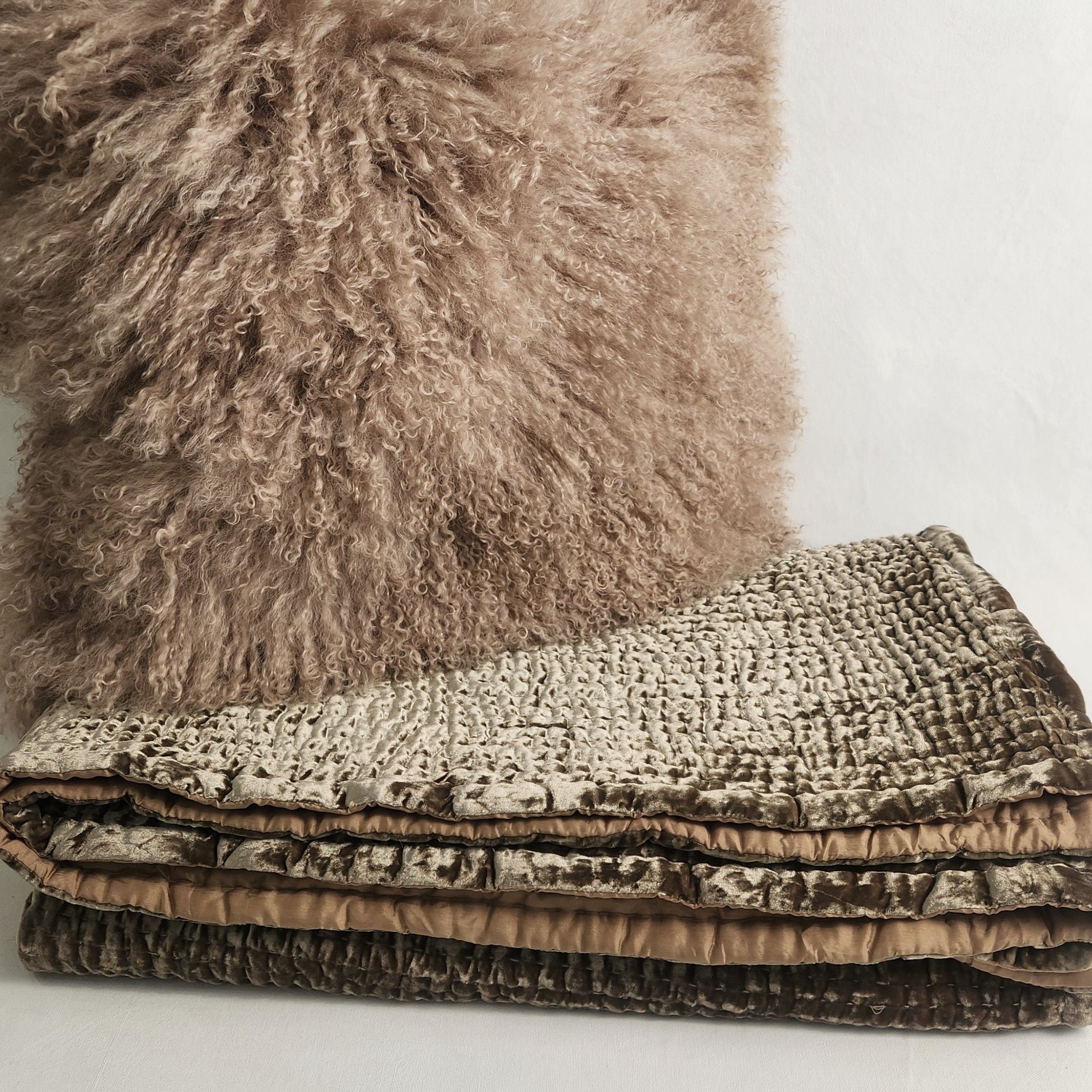Quilted Silk Velvet Throw - Cappuccino