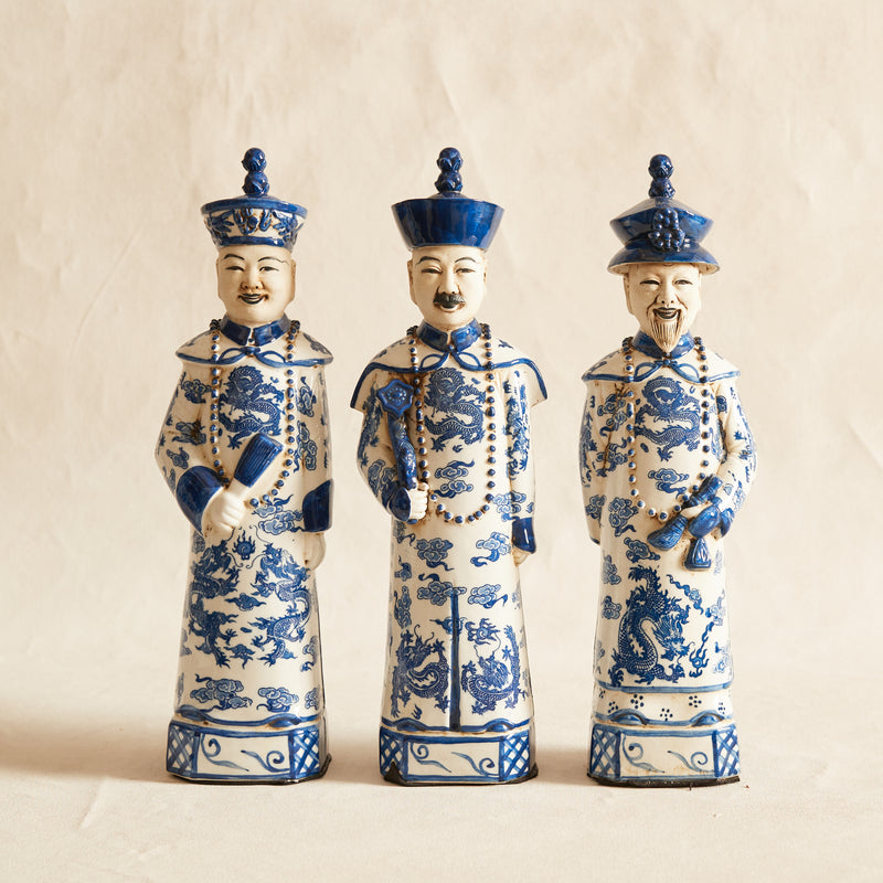 Blue and White Standing Ancestor Figurines