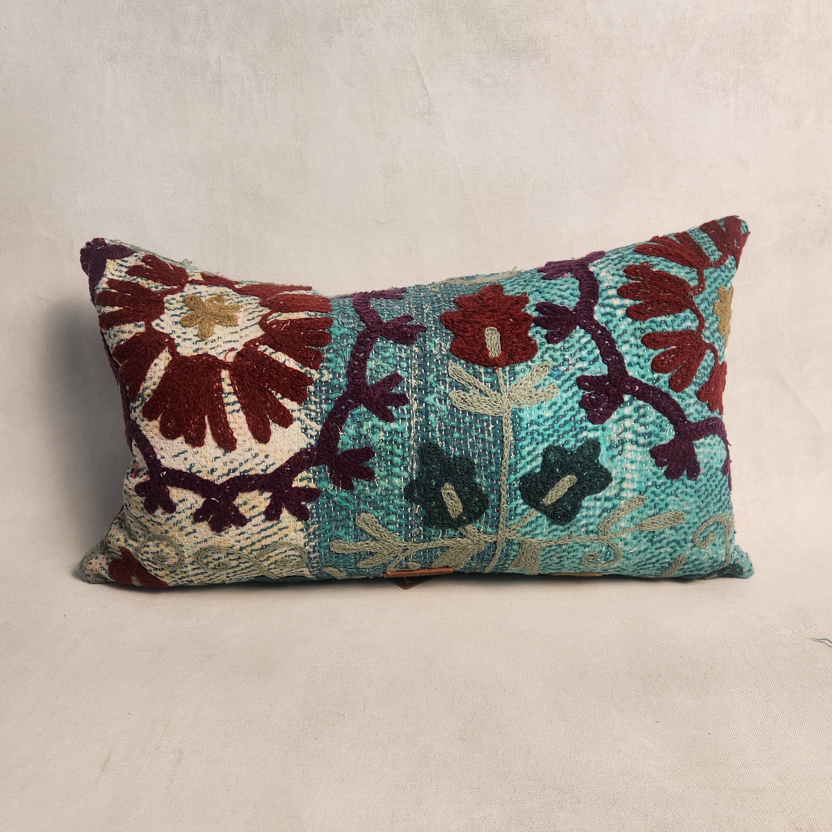 Suzani Cushion #12 - Burgundy & Turquoise 30x50