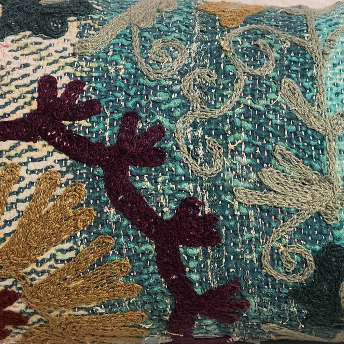 Suzani Cushion #12 - Burgundy & Turquoise 30x50