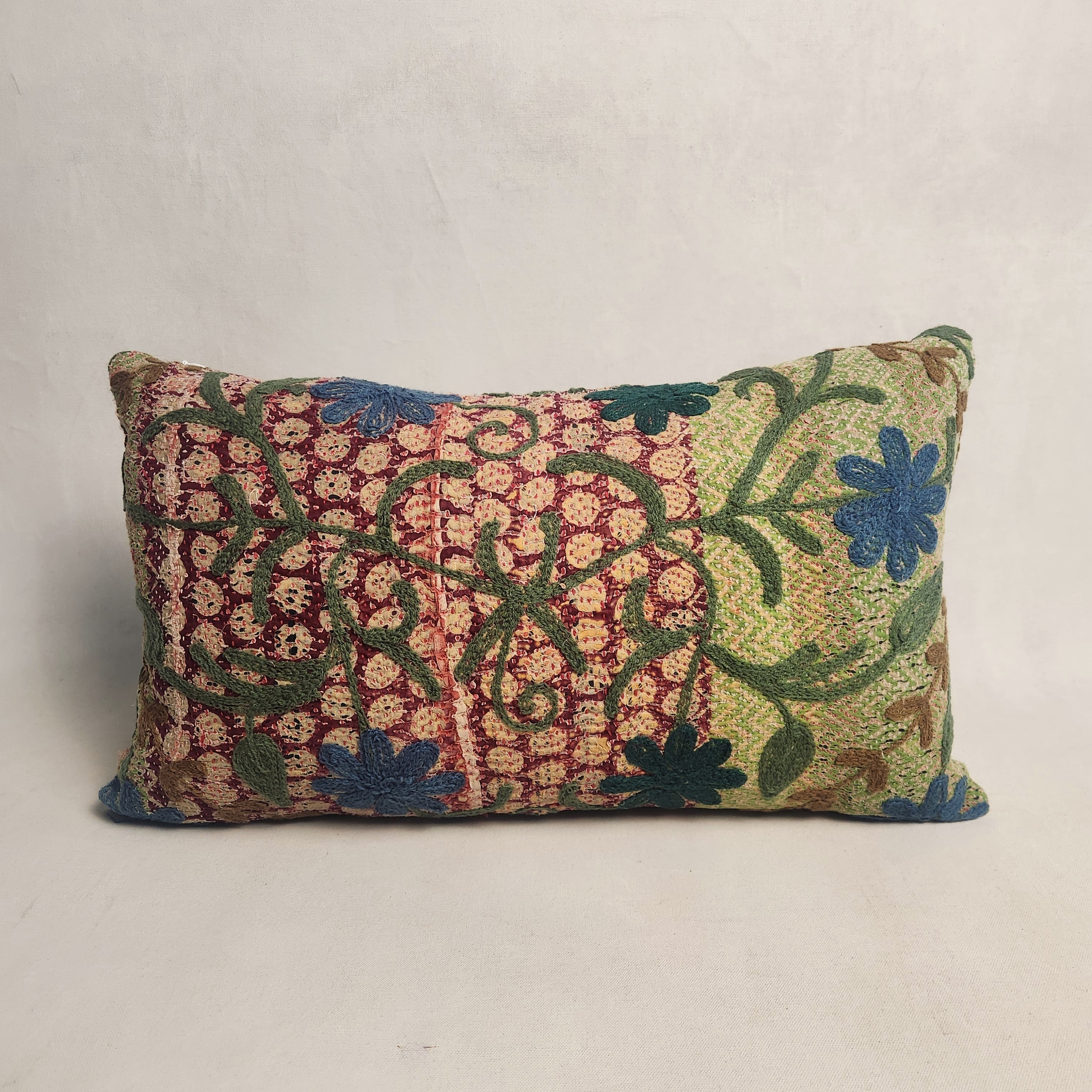 Suzani Cushion #13 - Blue Green & Pink 30x50