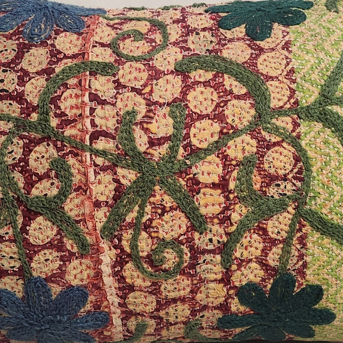 Suzani Cushion #13 - Blue Green & Pink 30x50