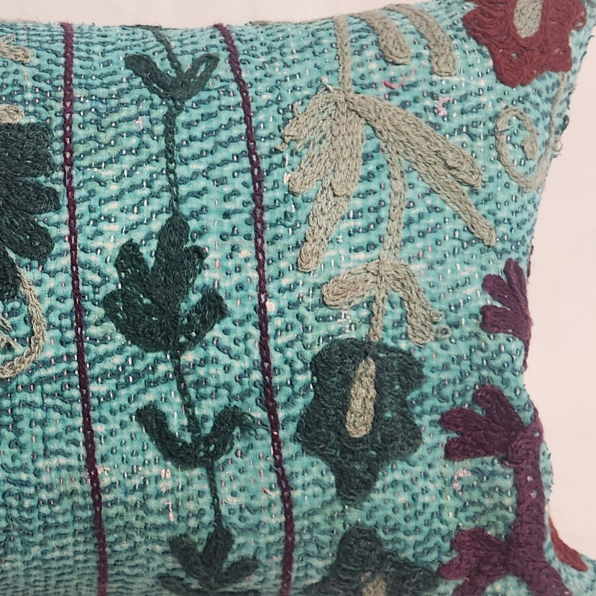 Suzani Cushion #14 - Turquoise & Navy 30x50