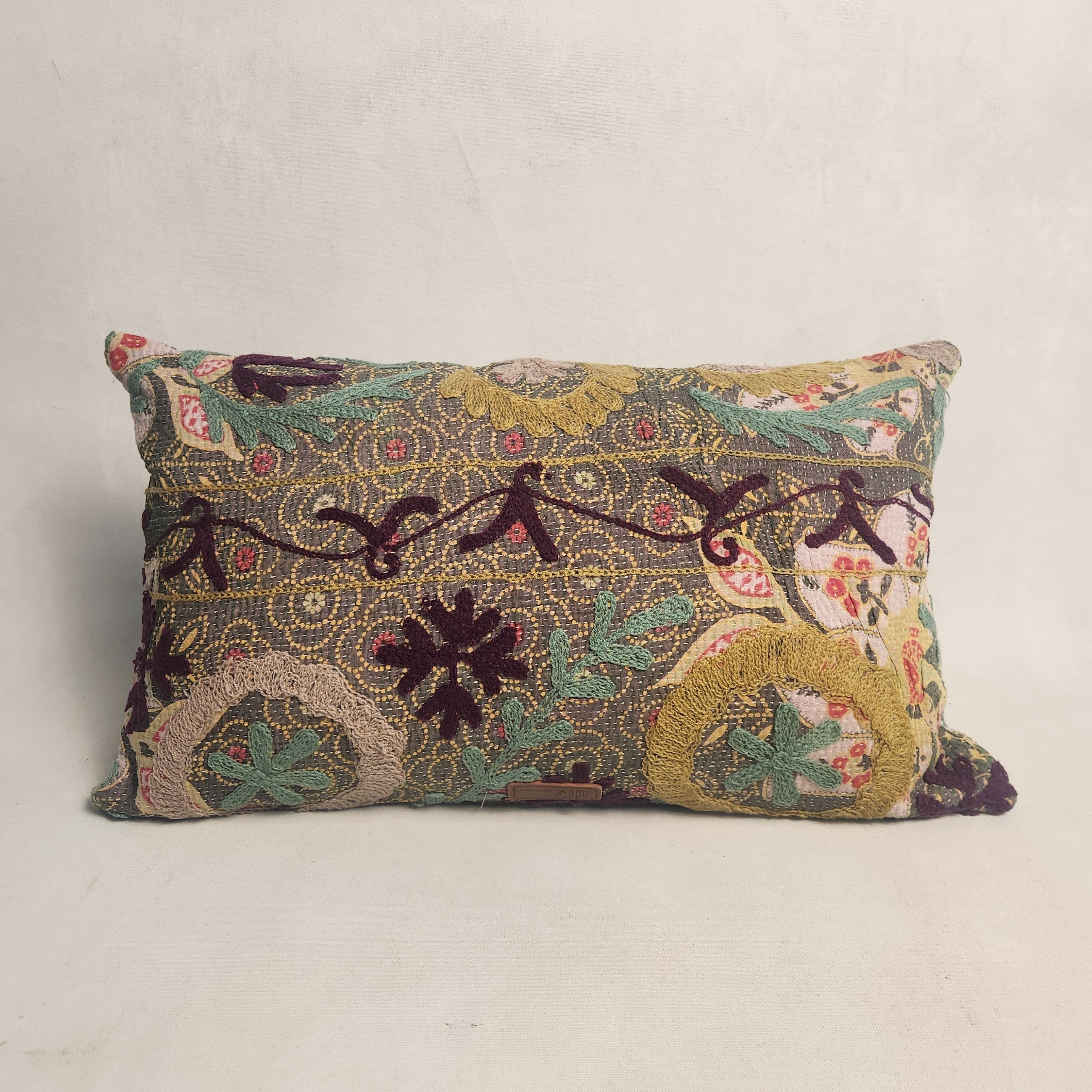 Suzani Cushion #15 - Lilac, Green & Ochre 30x50
