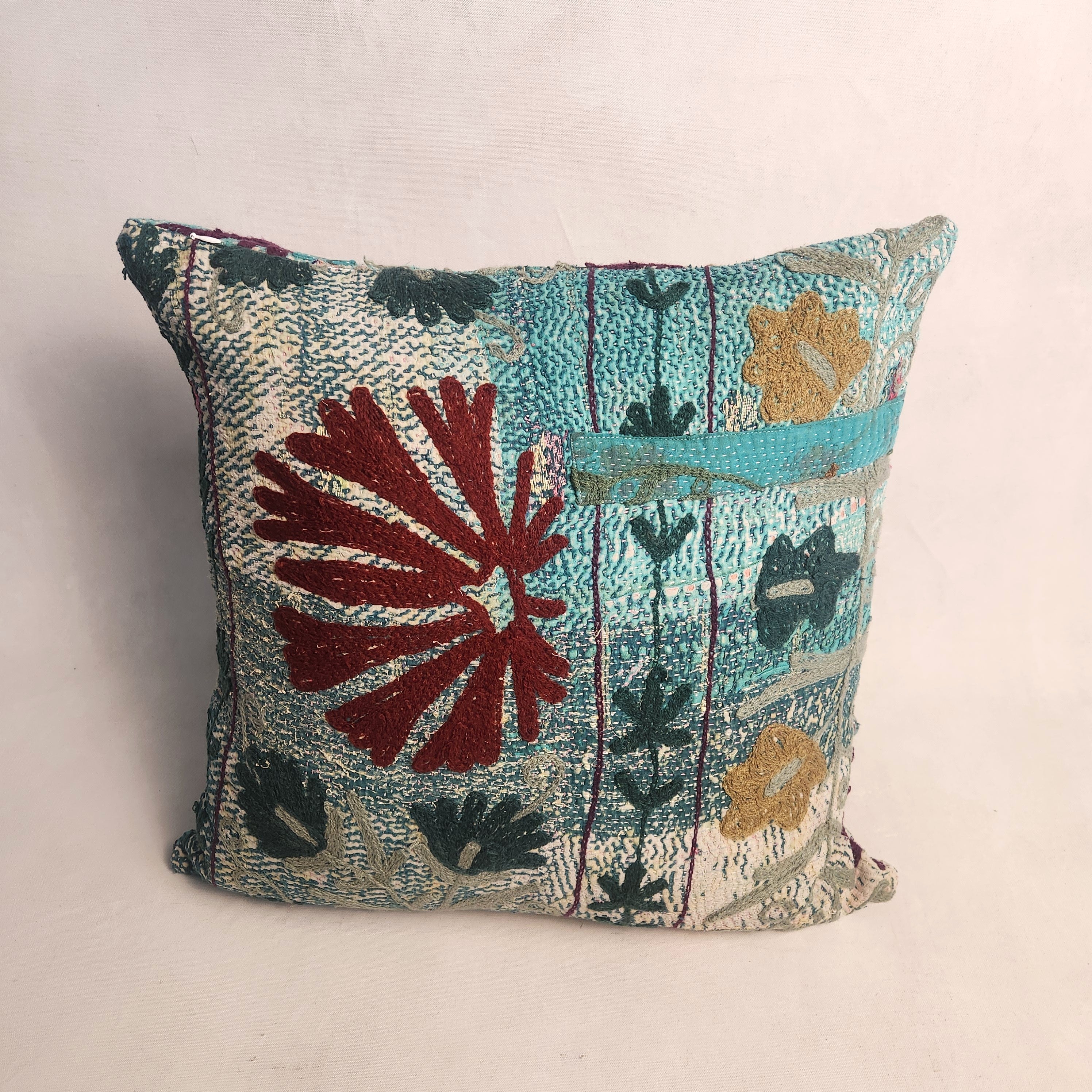Suzani Cushion #16 - Burgundy & Turquoise 50x50