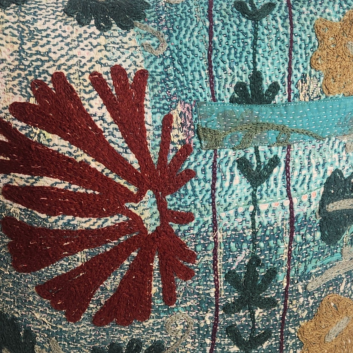 Suzani Cushion #16 - Burgundy & Turquoise 50x50