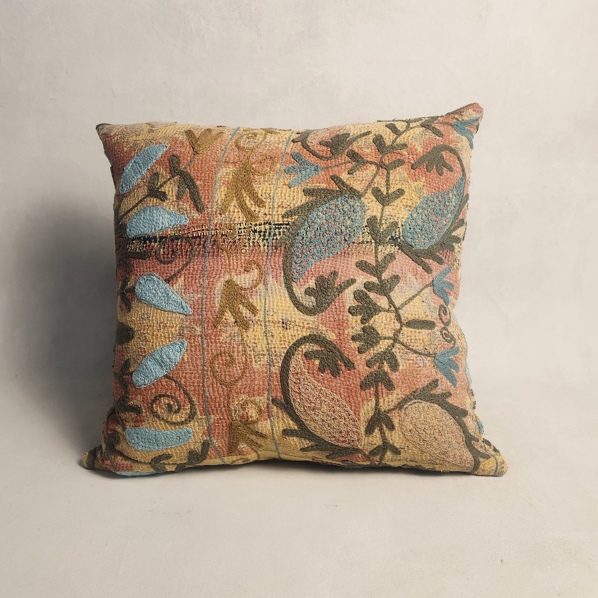 Suzani Cushion #17 - Ochre, Apricot & Slate 50x50