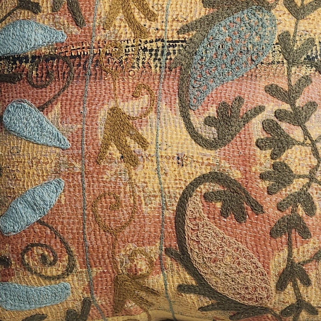 Suzani Cushion #17 - Ochre, Apricot & Slate 50x50