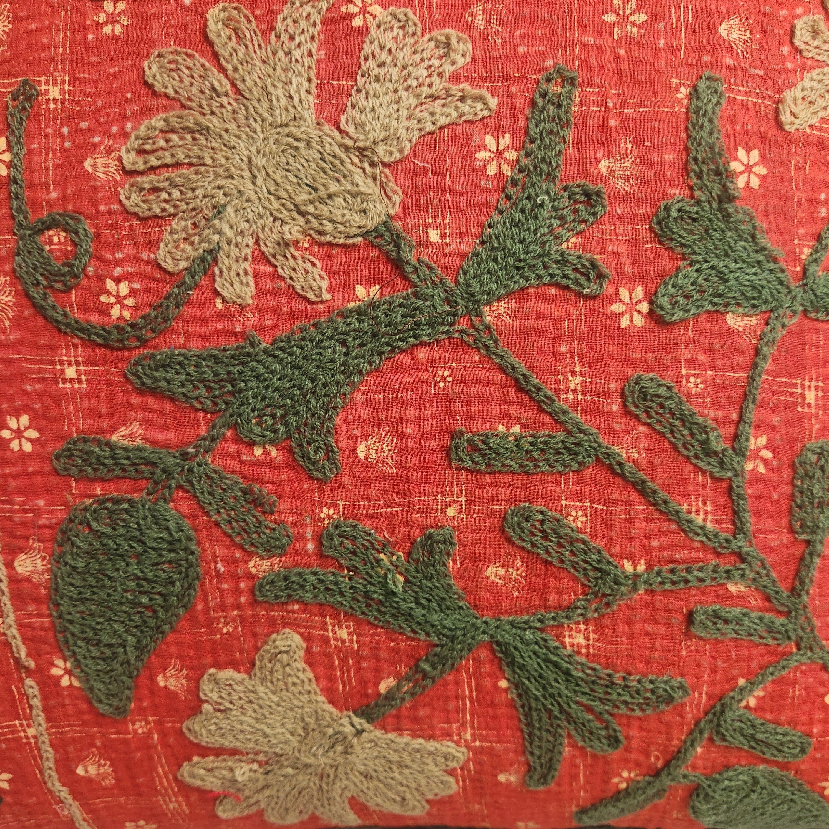 Suzani Cushion #19 - Red, Green & Ochre 50x50