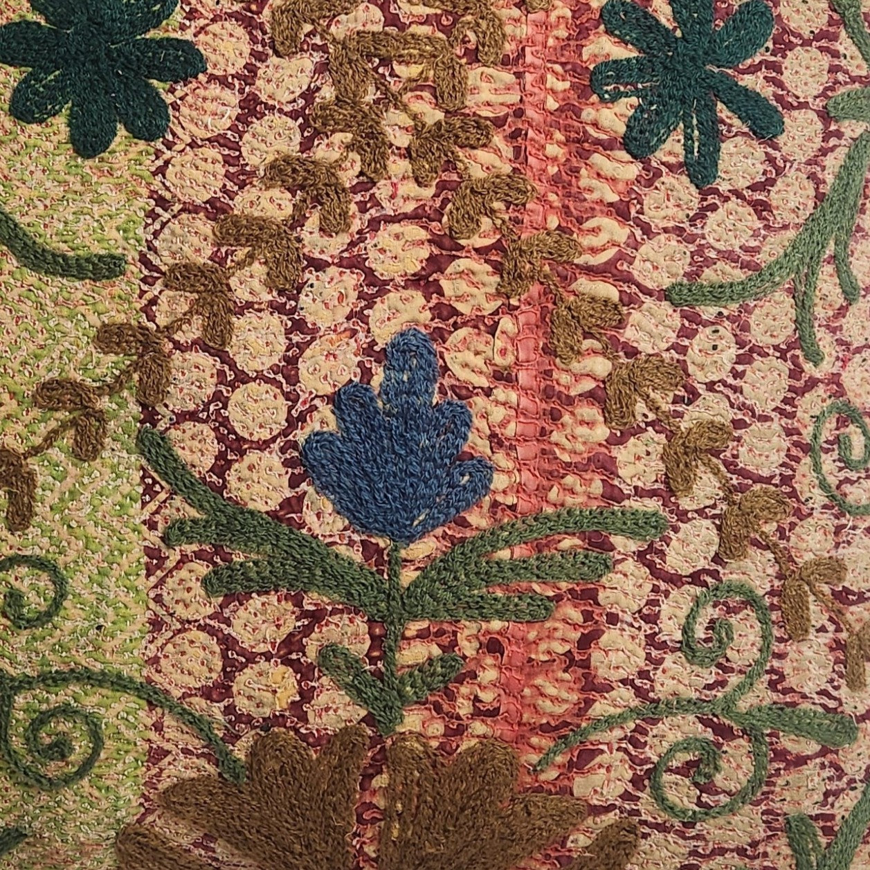 Suzani Cushion #20 - Blue, Green & Pink 50x50