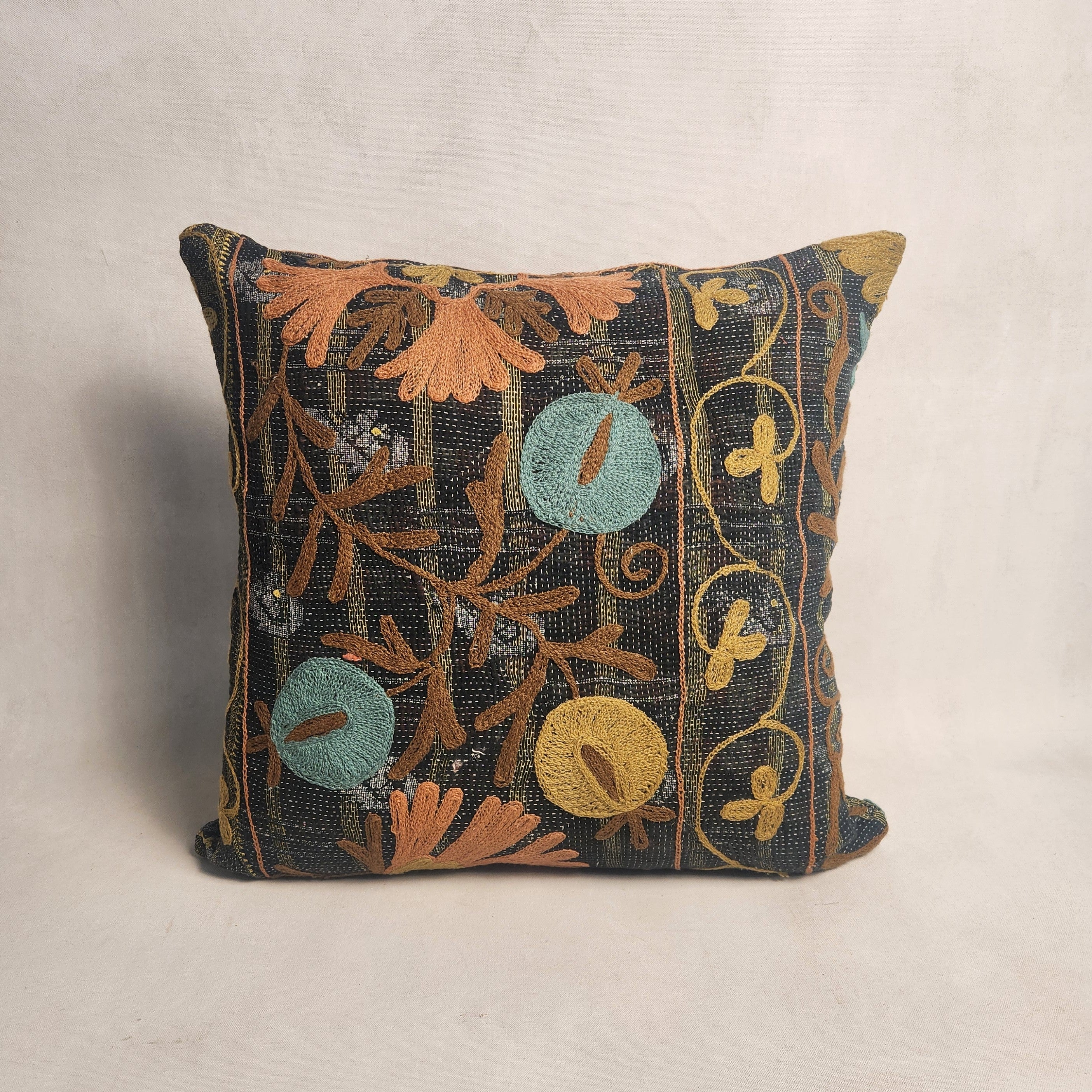 Suzani Cushion #21 - Navy & Ochre 50x50