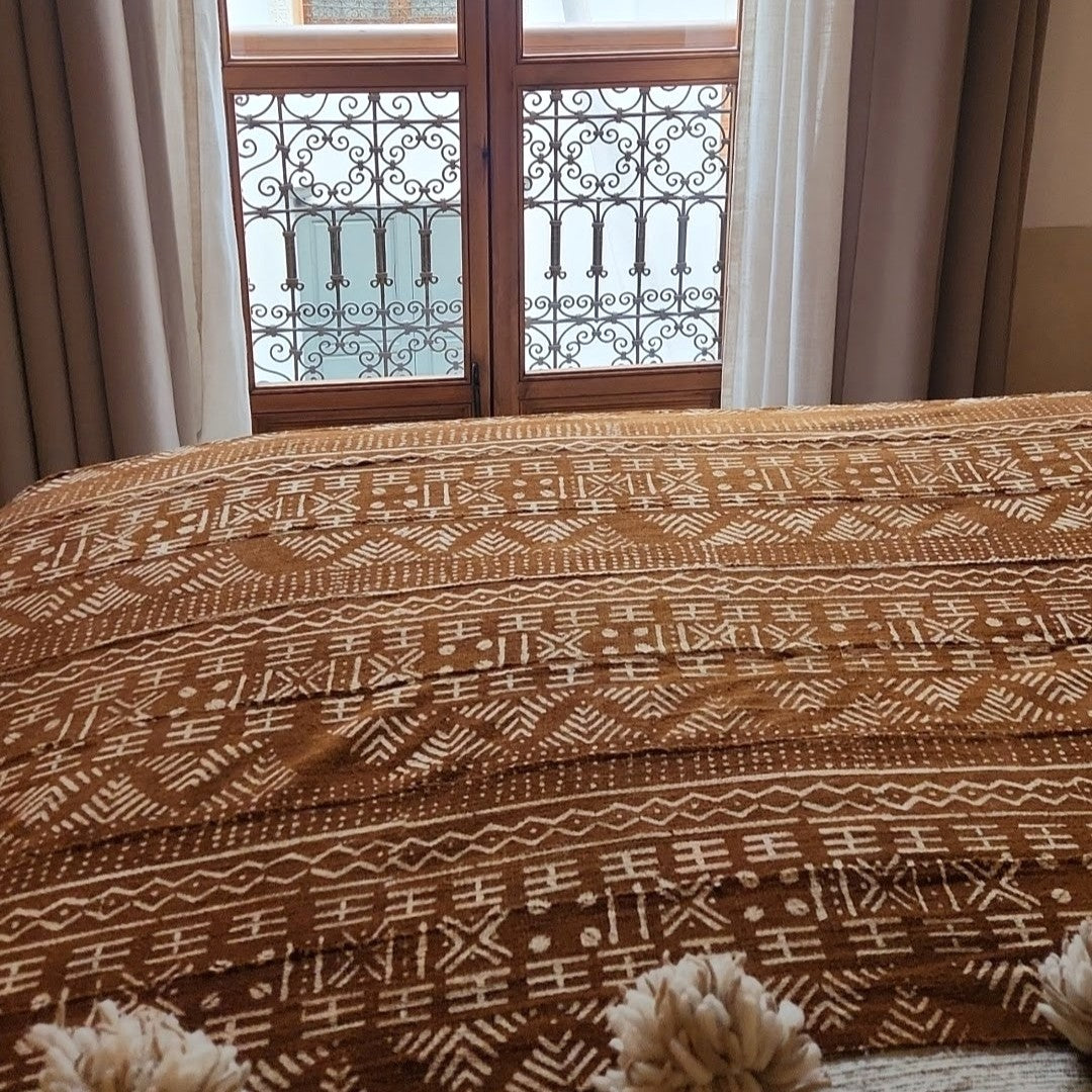 Vintage Tan Mud Cloth Throw