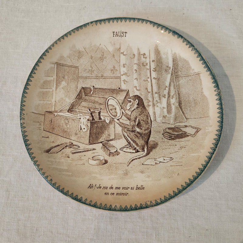 Antique French Opaque De Sarreguemines Talking Plate - Faust