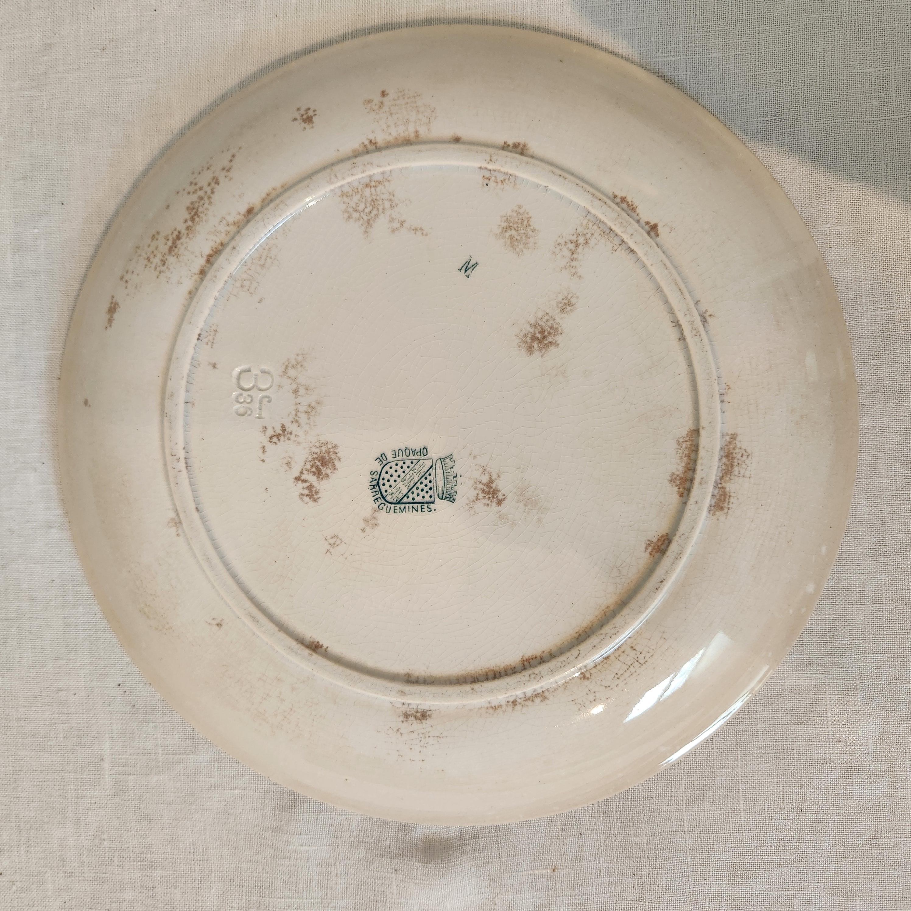 Antique French Opaque De Sarreguemines Talking Plate - Le Coeur et la Main