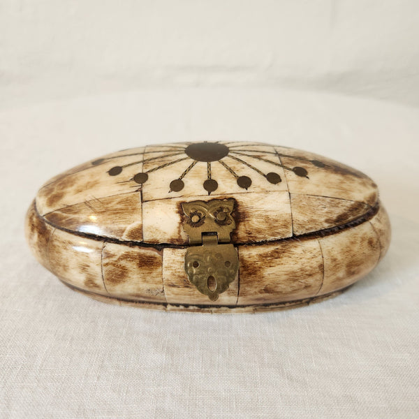 Vintage Indian Bone Oval shaped Jewellery Box