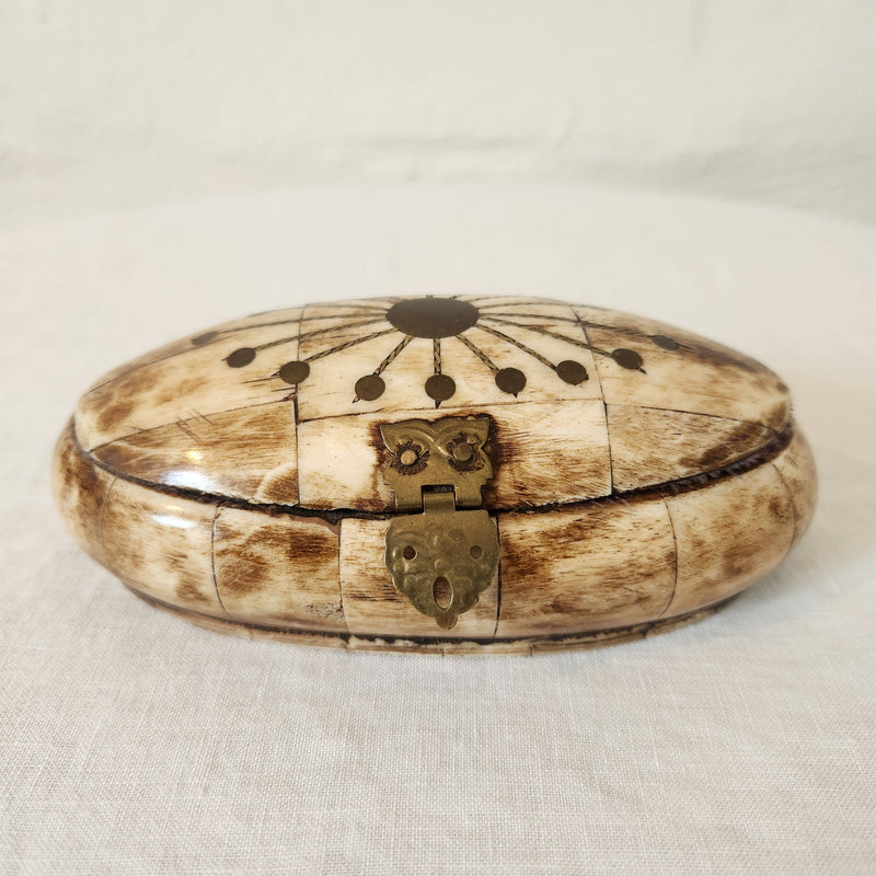 Vintage Indian Bone Oval shaped Jewellery Box